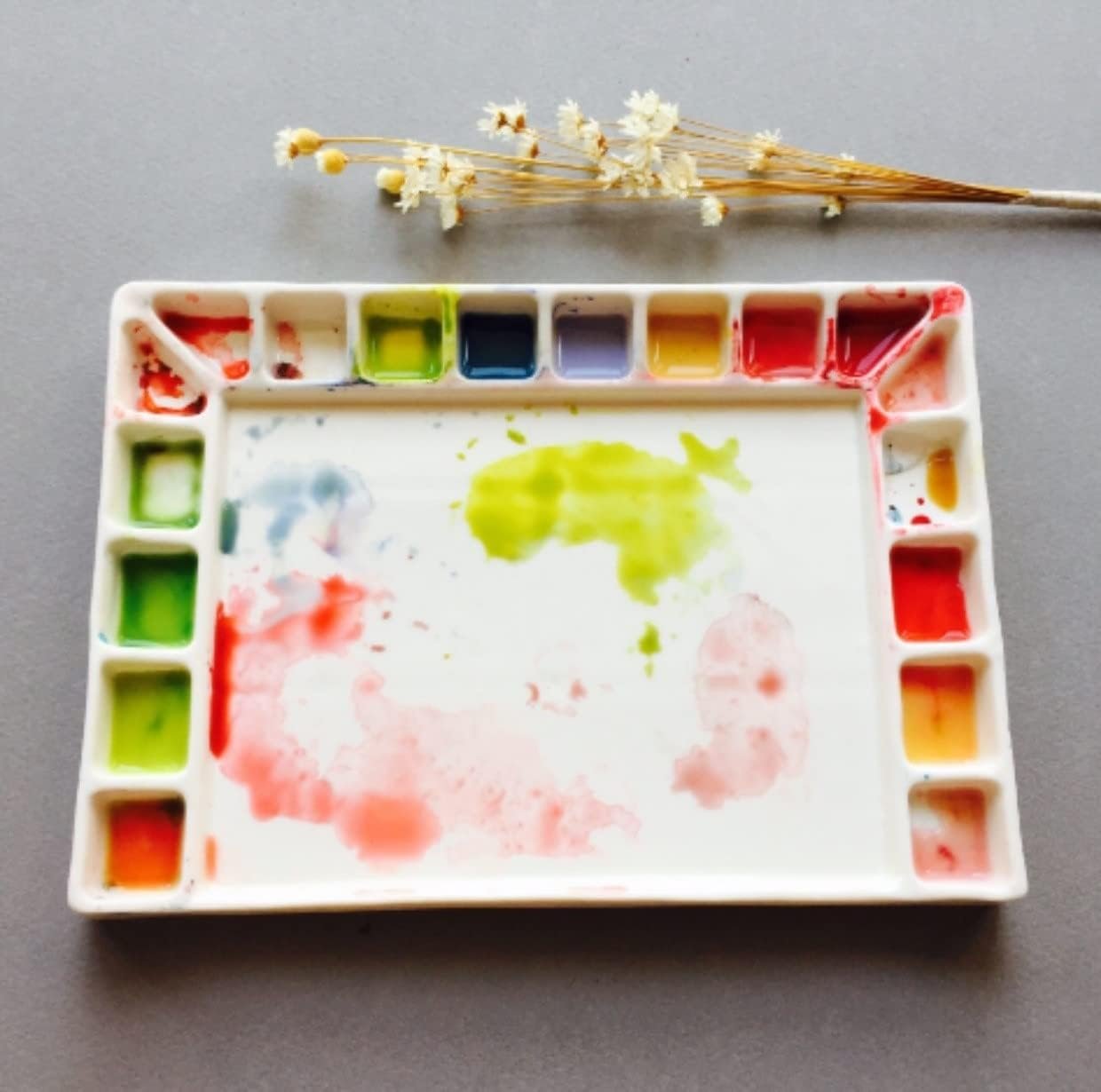 Ceramic Watercolor Palette with Multiple Wells