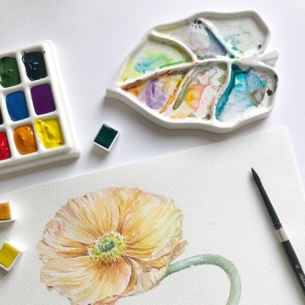 Leaf Shape Ceramic Watercolor Mixing Palette