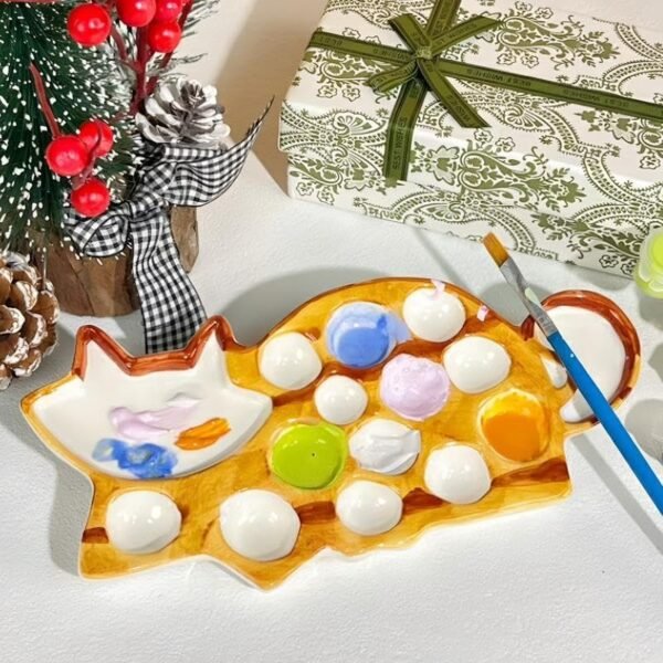 Cat Shaped Ceramic Watercolor Paint Palette