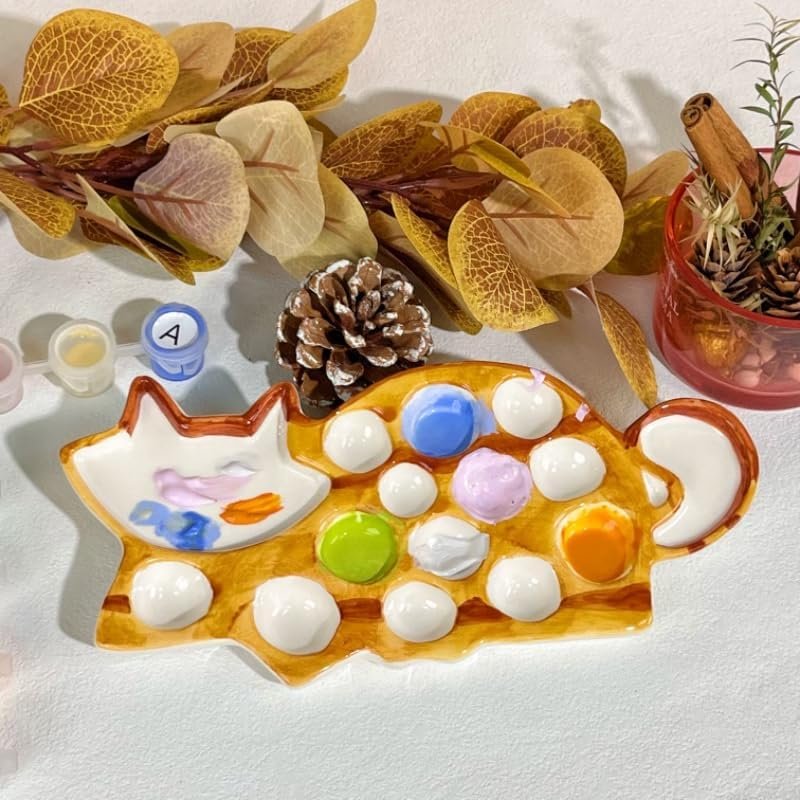 Cat Shaped Ceramic Watercolor Paint Palette Image 2