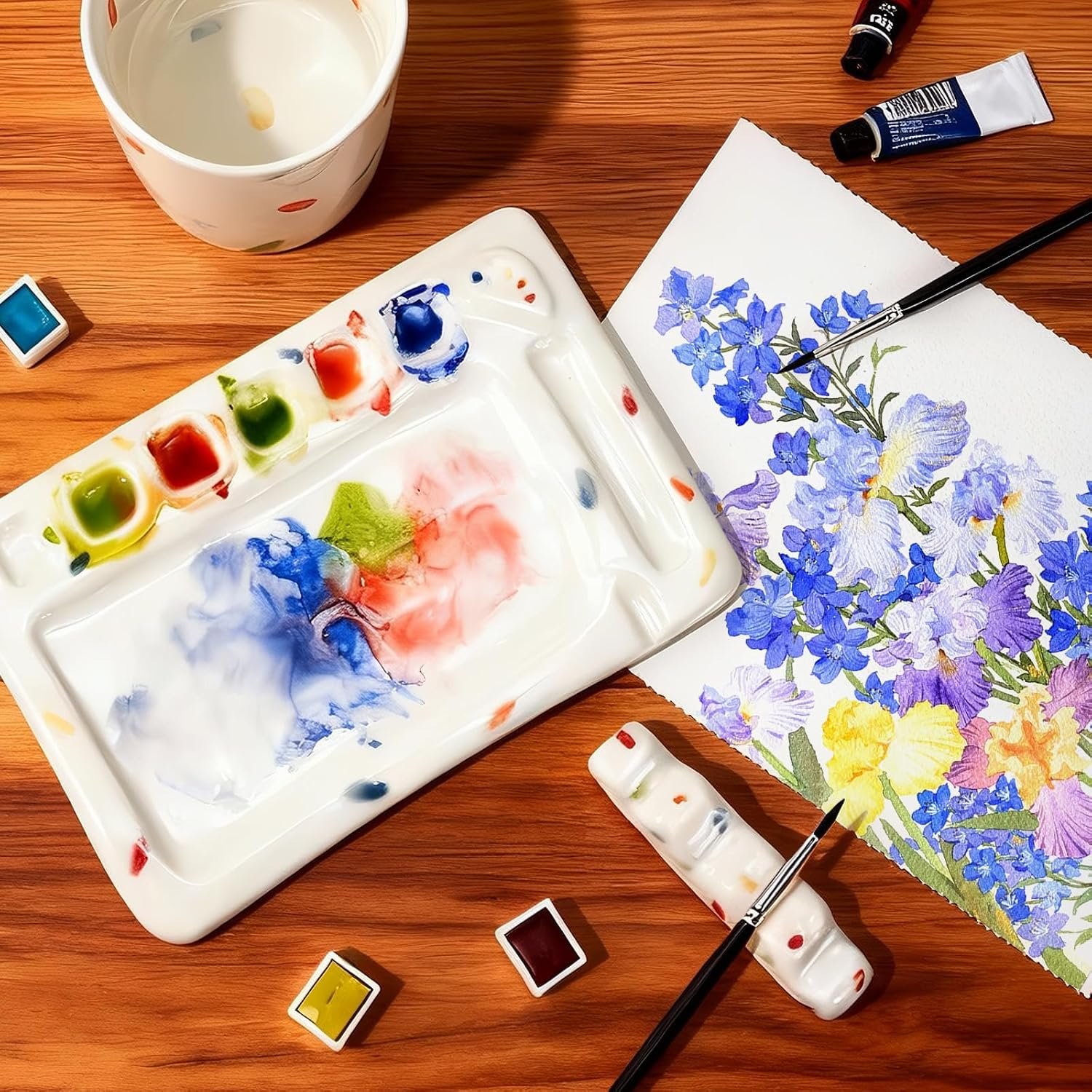 Ceramic Painting Palette Set with Brush Holder